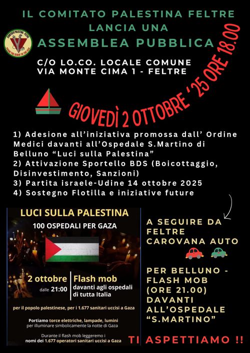 Assemblea pubblica, aperta a tutti coloro che hanno a cuore il destino del popolo Palestinese