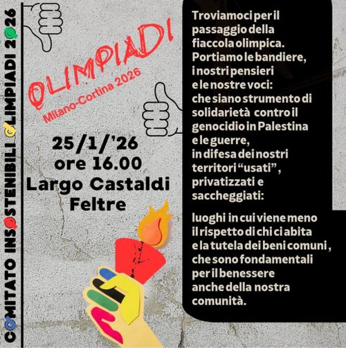 Passa la fiamma olimpica a Feltre: facciamoci sentire!
