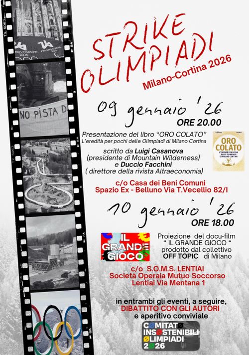 Strike Olimpiadi Milano-Cortina 2026! Proiezione con gli autori del docu-film "Il Gioco" ( Collettivo Off Topic, Milano)