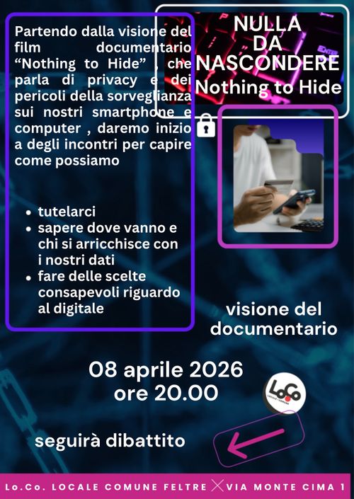 Nulla da nascondere! Proiezione di “Nothing to hide” e discussione
